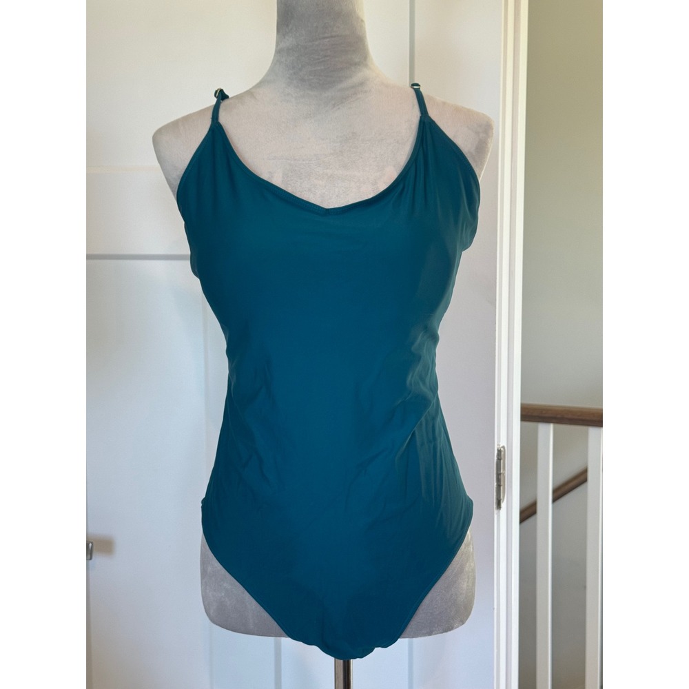 Summersalt Teal Blue V-Neck One-Piece Swimsuit Adjustable Straps Womens Size 12